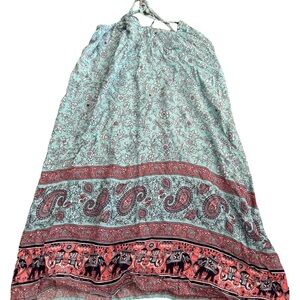 Boho Mint Paisley Mini Dress with Coral Border